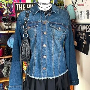 Vintage Y2K dark wash denim jean jacket with buttons